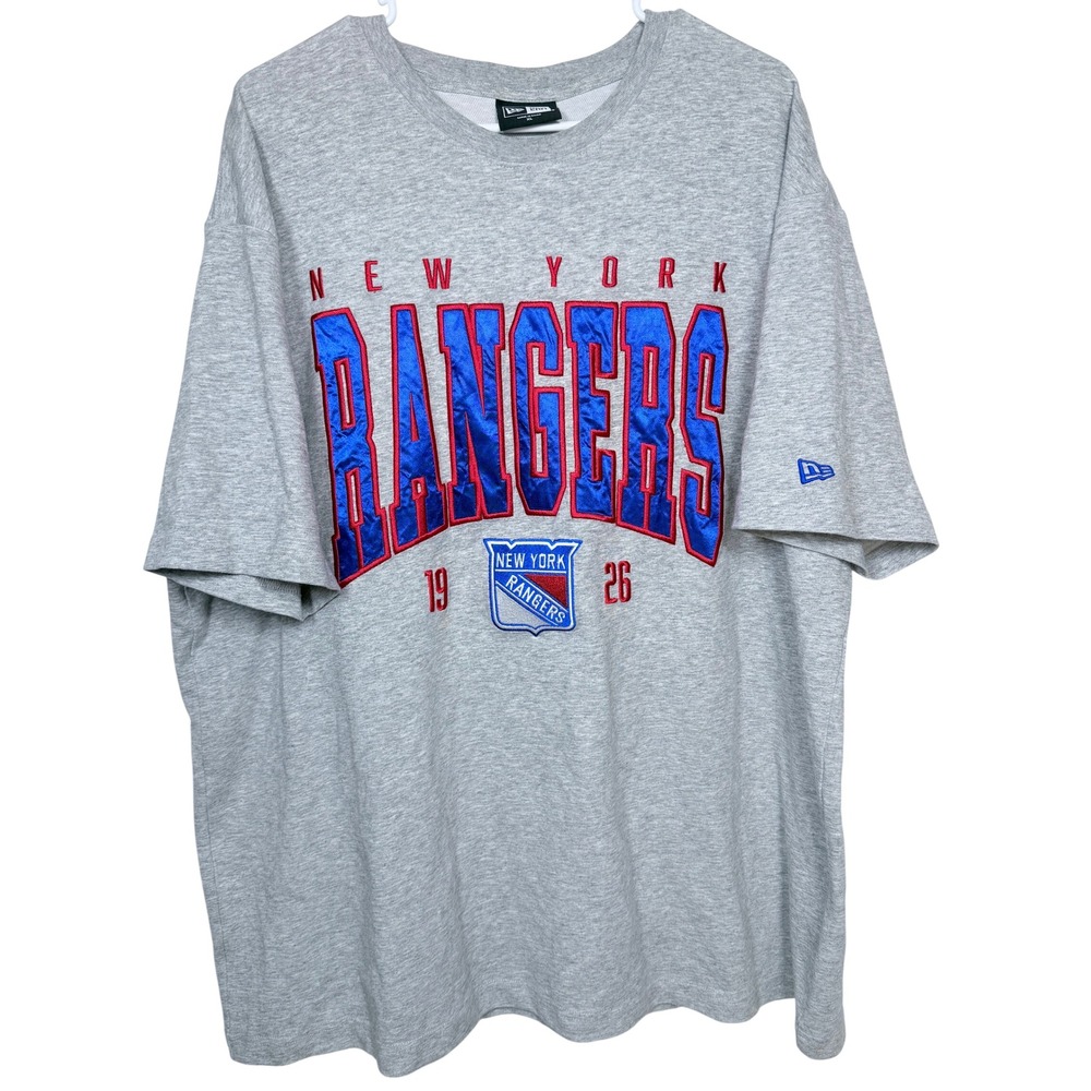 New Era Mens New York Rangers T-Shirt XL Gray NHL Hockey Patch Letters Tee